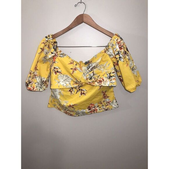 Soho New York Company Off Shoulder Top Medium Cropped Boho Floral Yellow NWT - Picture 2 of 7